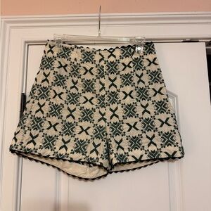 Zara Cream and Green Printed Shorts